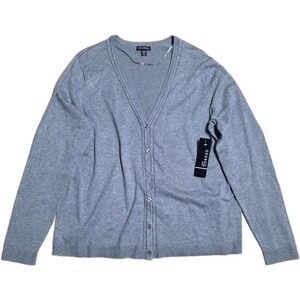 George V Neck Cardigan Sweater Women's Size XXL‎ Gray Button Front